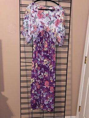 One World Purple Floral Maxi Dress with Pastel Floral Bodice